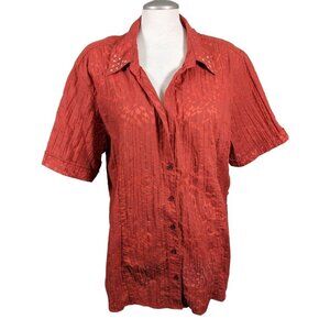 Brody Myles Blouse Womens Plus 3X Dark Cherry Red Merlot Burnout Sheer Button Up